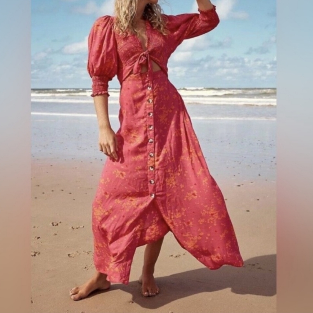 Free People String Of Hearts Maxi Dress In Rd/Rouge Cobo